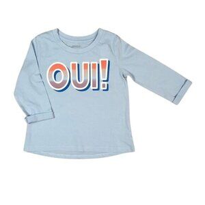 Gymboree Girls Long Sleeve T-Shirt – Size 2T, Blue, 100% Cotton, "Oui!" Graphic